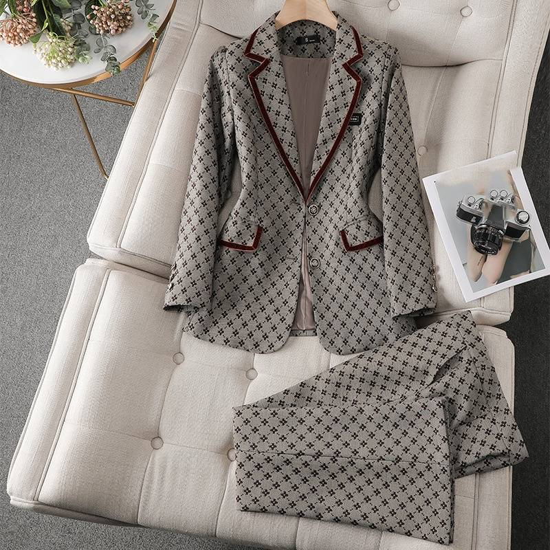 Women's Clothing Socialite elegant style suit two-piece spring and autumn printed suit _autovado.com
