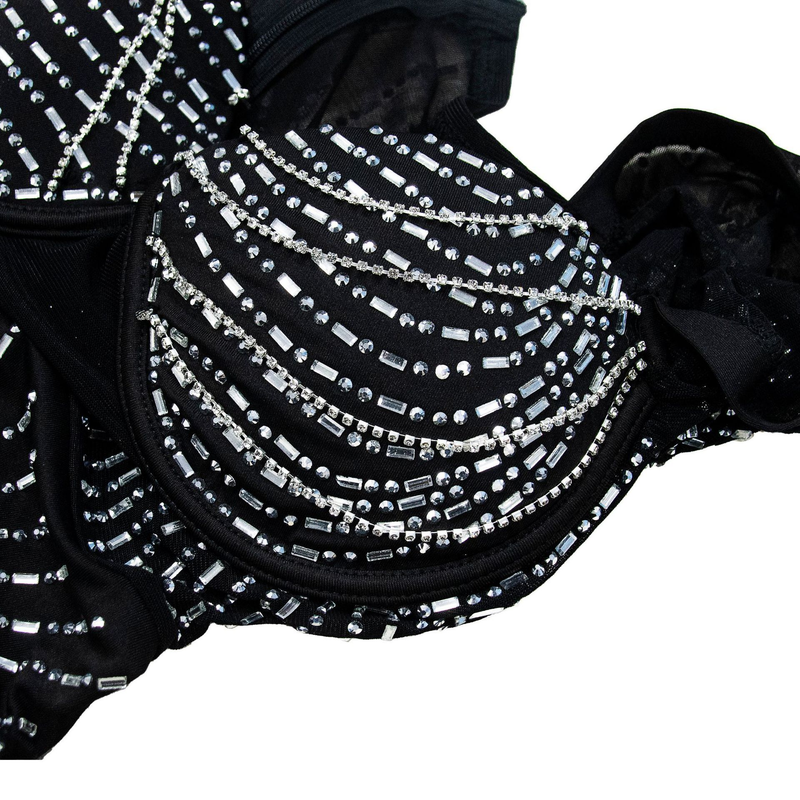 Women's solid color mesh rhinestone long-sleeved short skirt dress_autovado.com