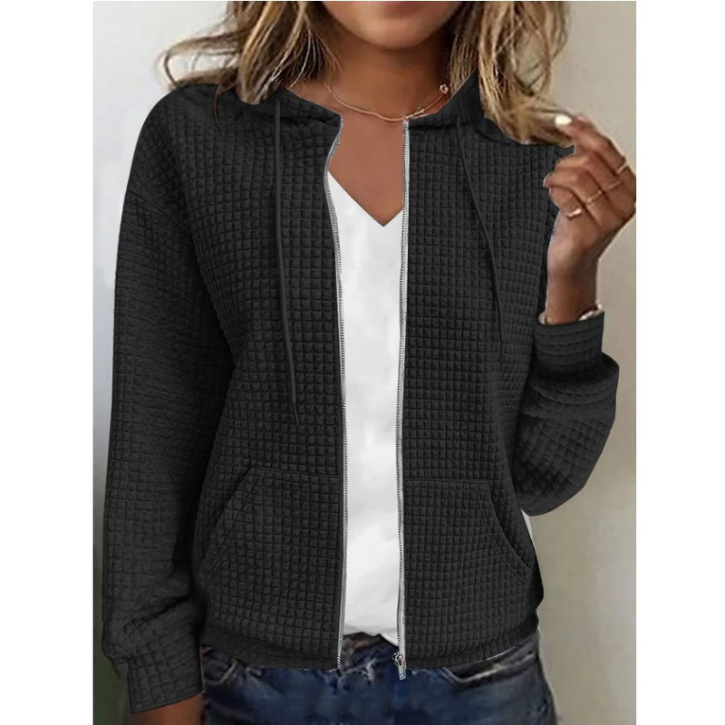 Women's Clothing zipper hooded cardigan long sleeved sweater jacket_autovado.com