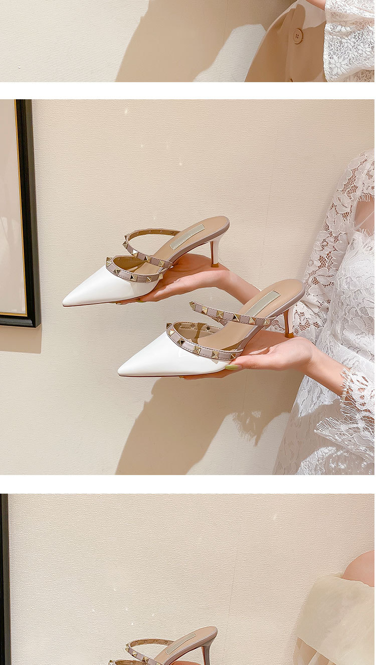 Women's fashion high heeled sandals with studded head_autovado.com