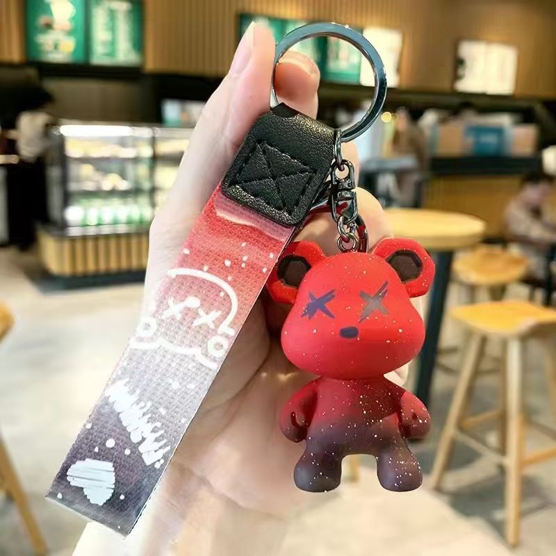 Gradient Starry Sky Bear Keychain Doll Pendant PVC Chameleon Bear Cute Cartoon Couple Bag Pendant Chain_autovado.com