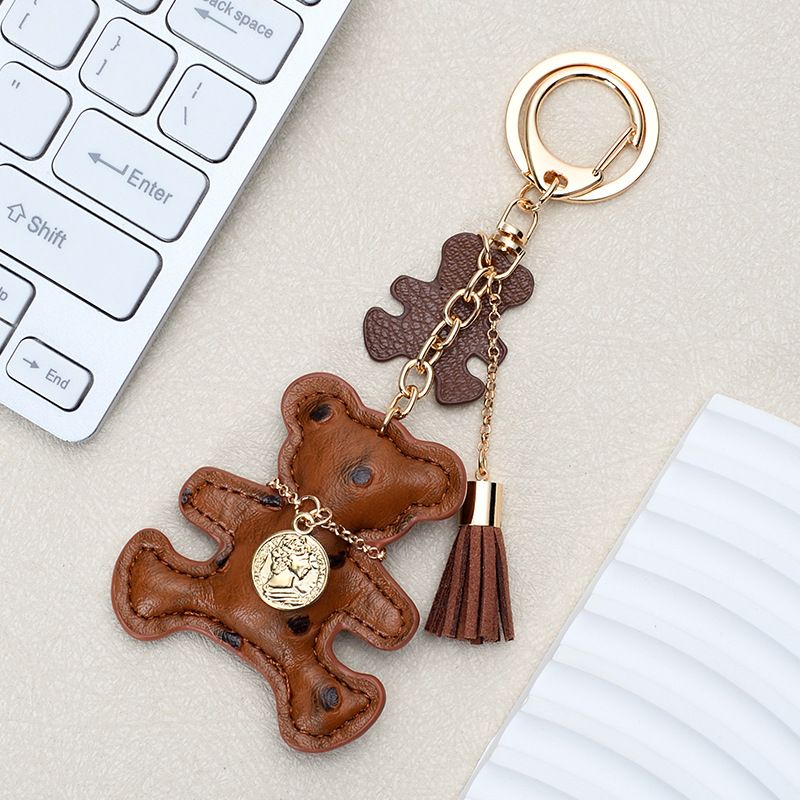 Ins Style Cute Necklace Bear Leather Key Pendant Creative Cartoon Ladies Bag Car Key Chain_autovado.com