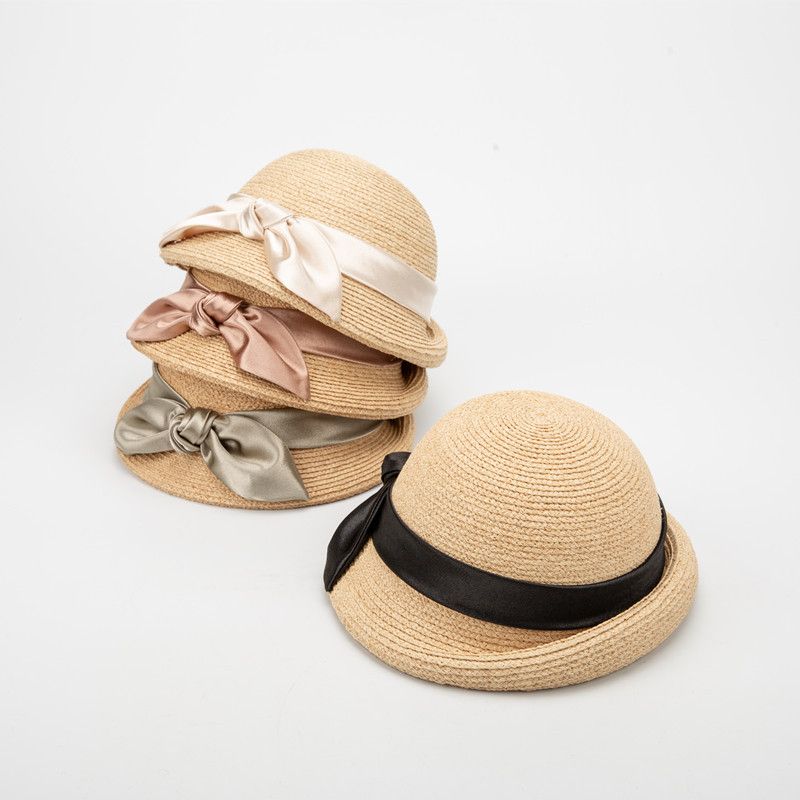 Hot Sale Women Raffia Straw Hats Ribbon Bow Blower Ladies Summer Fedora Outdoor Sun wedding Party Hat_autovado.com