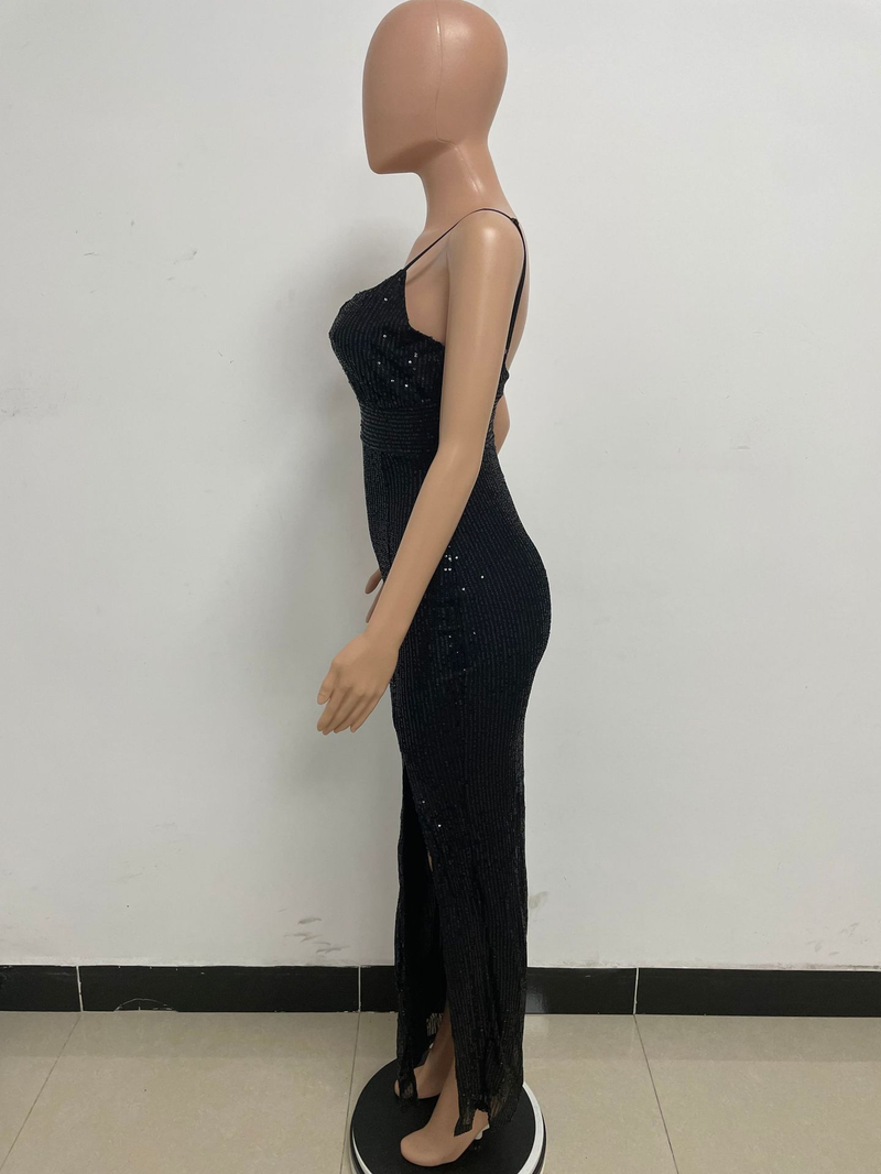 Women's summer slit backless hot girl dress sequined sleeveless suspender skirt women_autovado.com