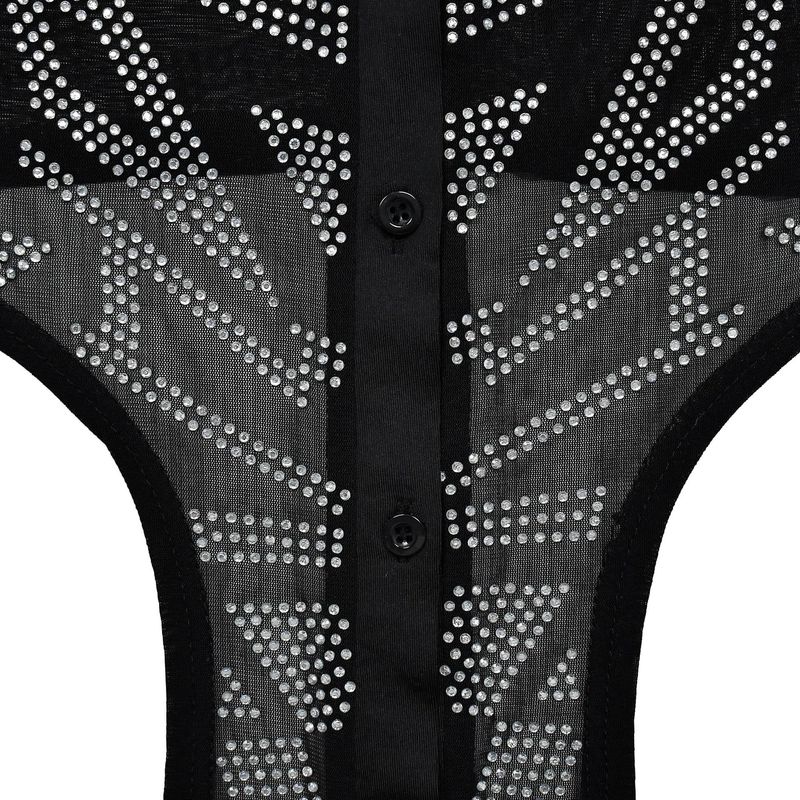 Women's Clothing fashion women's solid color mesh hot diamond long-sleeved trousers two-piece set_autovado.com
