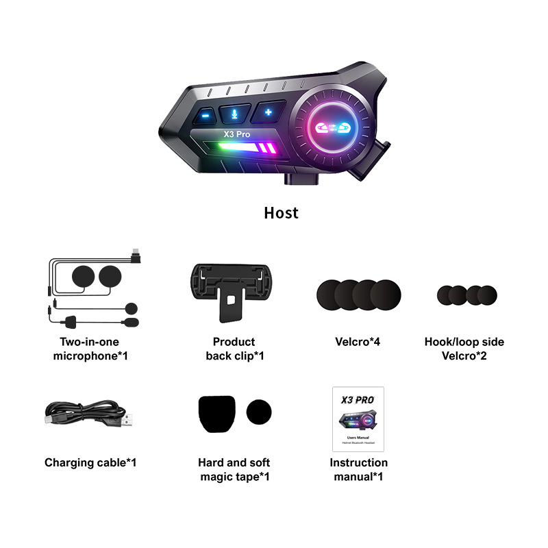 X3 Motorcycle Helmet Bluetooth Heavy Bass Waterproof Noise Reduction Wireless Cross-Brand Dual Intercom Riding Headset_autovado.com