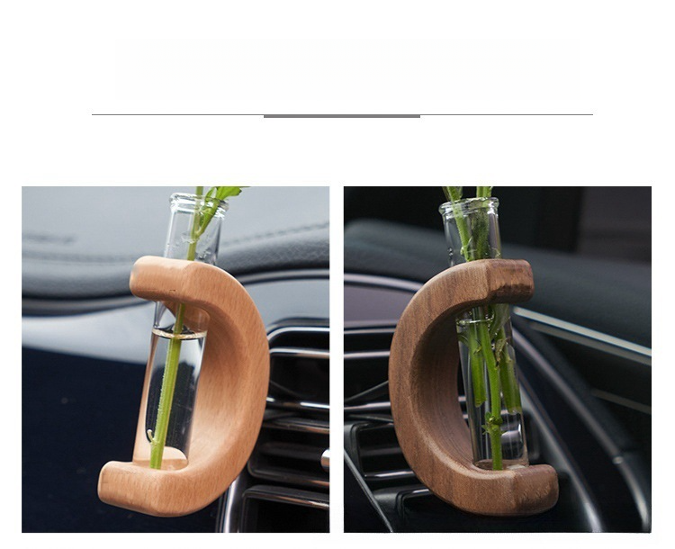 Car air outlet special car mounted vase center console hydroponic flower holder interior decoration solid wood ornament_autovado.com