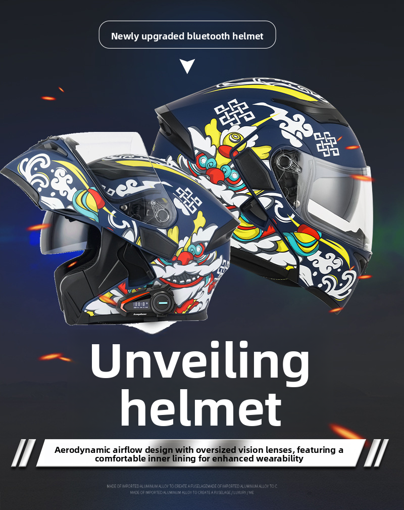 Coolqi Bao Anti-Fog Dual Lens Open Face Motorcycle Bluetooth Helmet Long Battery Life With Display Screen Suitable For_autovado.com