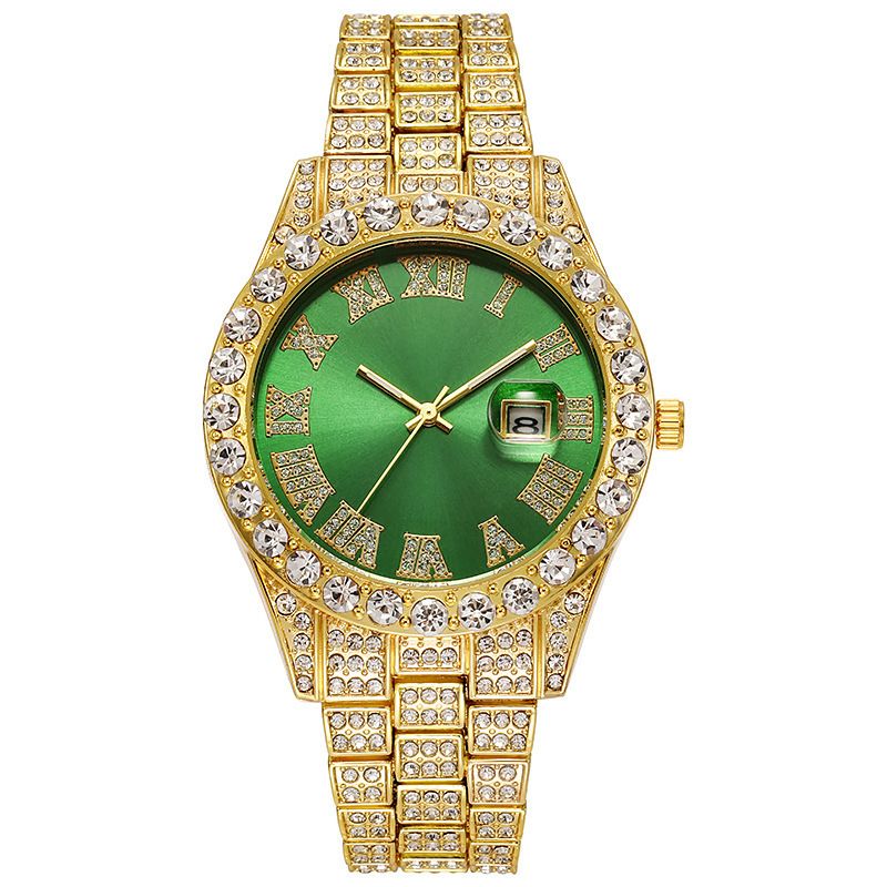 Men's And Women's Watch Steel Band Hiha Roman Scale Diamond Calendar Student Quartz Wristwatch_autovado.com