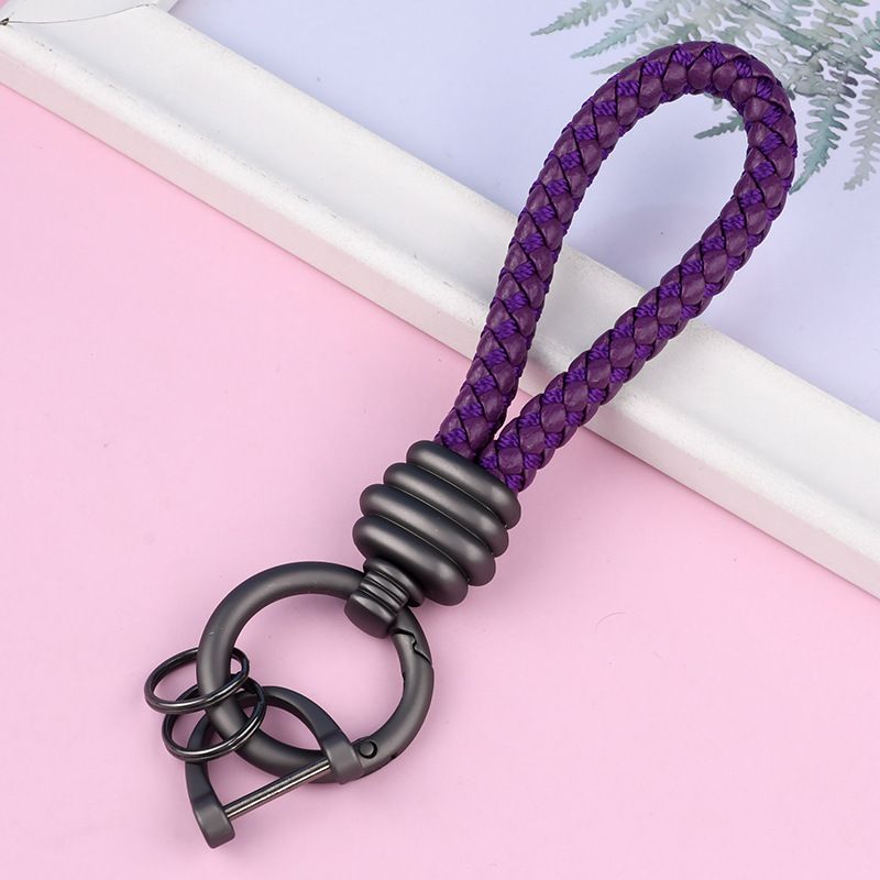 Braided Leather Rope Car Keychain Business Horseshoe Buckle Key Accessories Creative Bag Keychain Metal Pendant_autovado.com