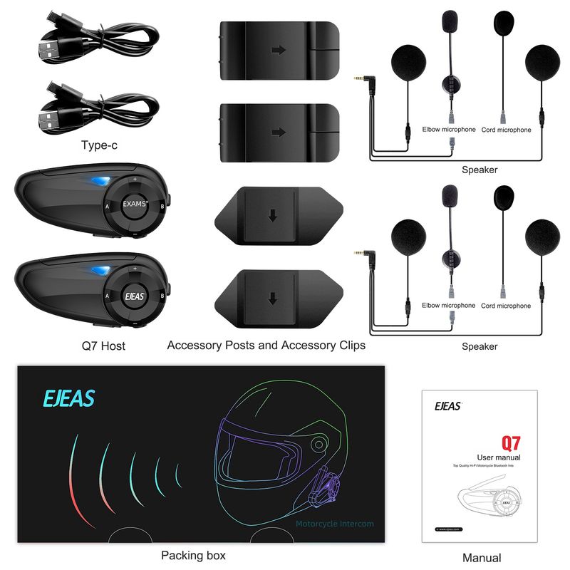 Motorcycle helmet Bluetooth intercom headset 7-person connection 1 drag 6 switch intercom 800 m intercom distance Q7 double pack_autovado.com