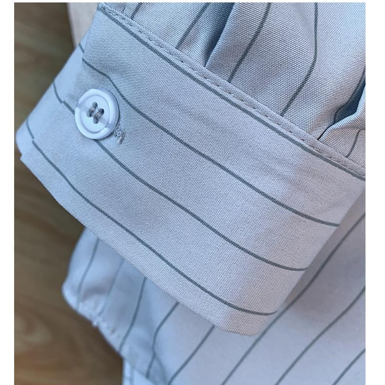 n mid-length striped blouse waist shirt slim chic top_autovado.com