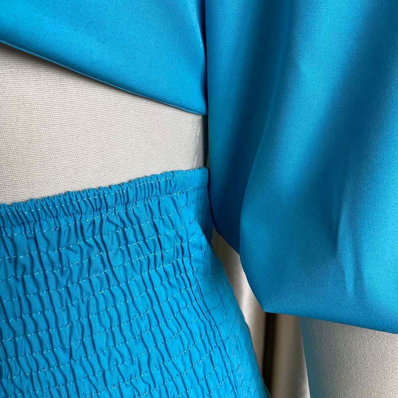 Women's Clothing women's summer fashion casual street suit pleated sexy solid color foreign trade two piece suit_autovado.com