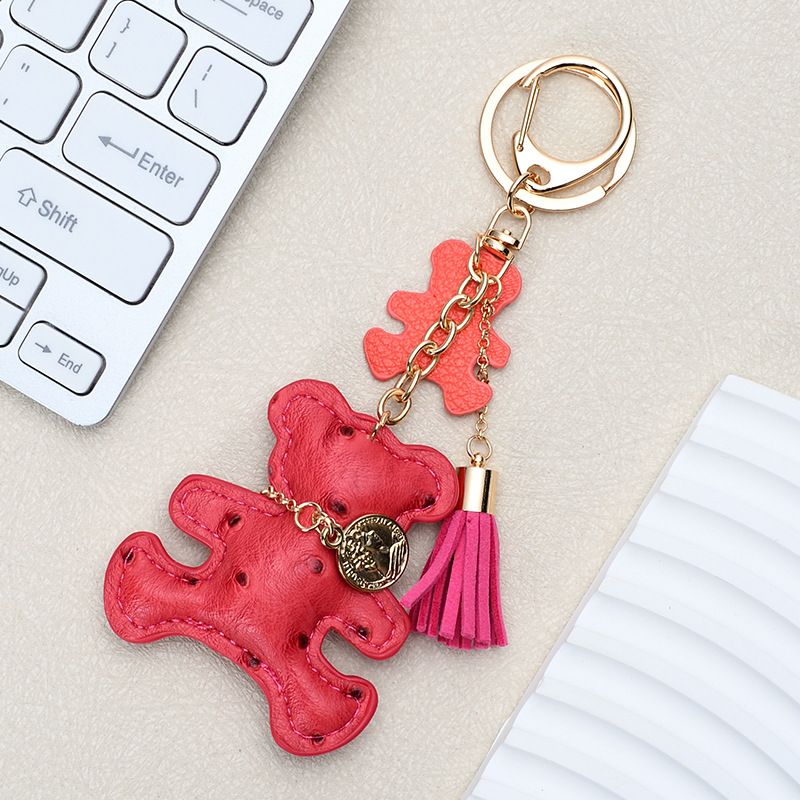 Ins Style Cute Necklace Bear Leather Key Pendant Creative Cartoon Ladies Bag Car Key Chain_autovado.com
