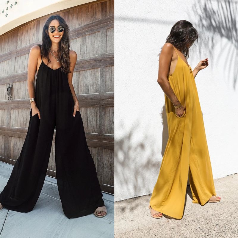 Women's Clothing Sexy V-neck halter loose jumpsuit home casual holiday style jumpsuit woman_autovado.com