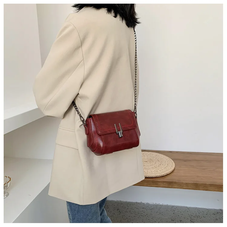 Vintage Trend Women's Crossbody Bag Chain Hasp Zipper PU Leather Square Shoulder Bags Chic Lady Versatile Pack_autovado.com