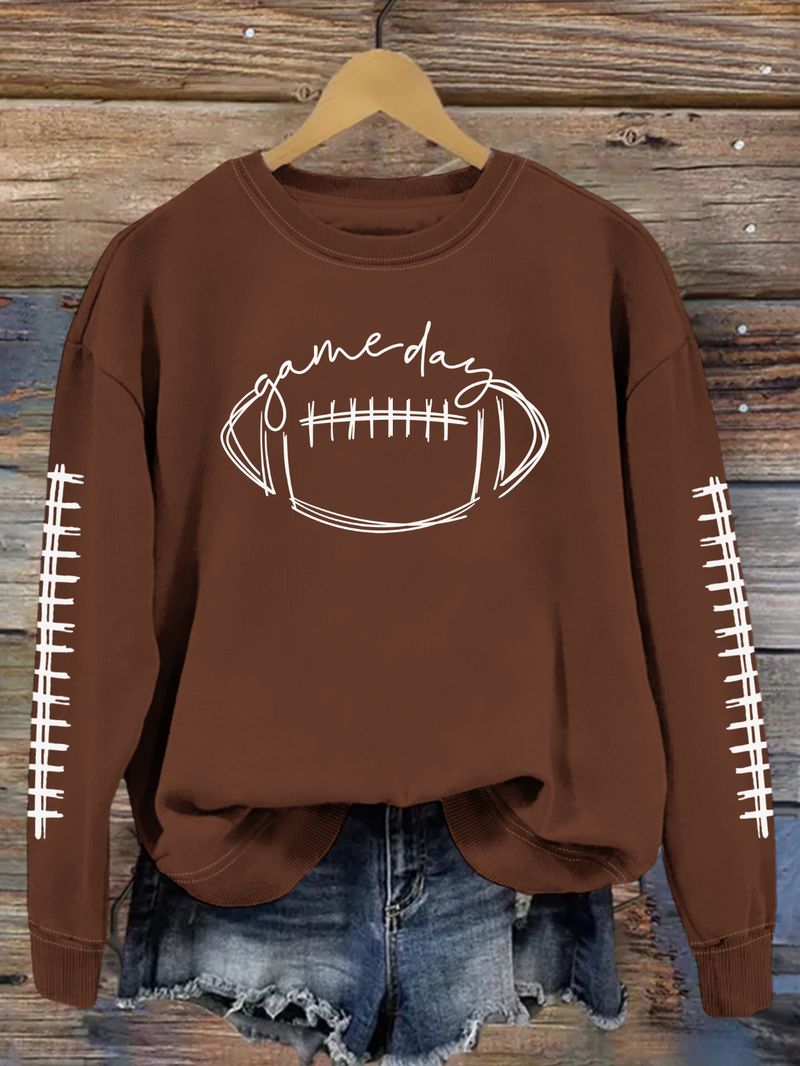 Women's Clothing new autumn game day print fashion sweater spot trend long sleeve_autovado.com