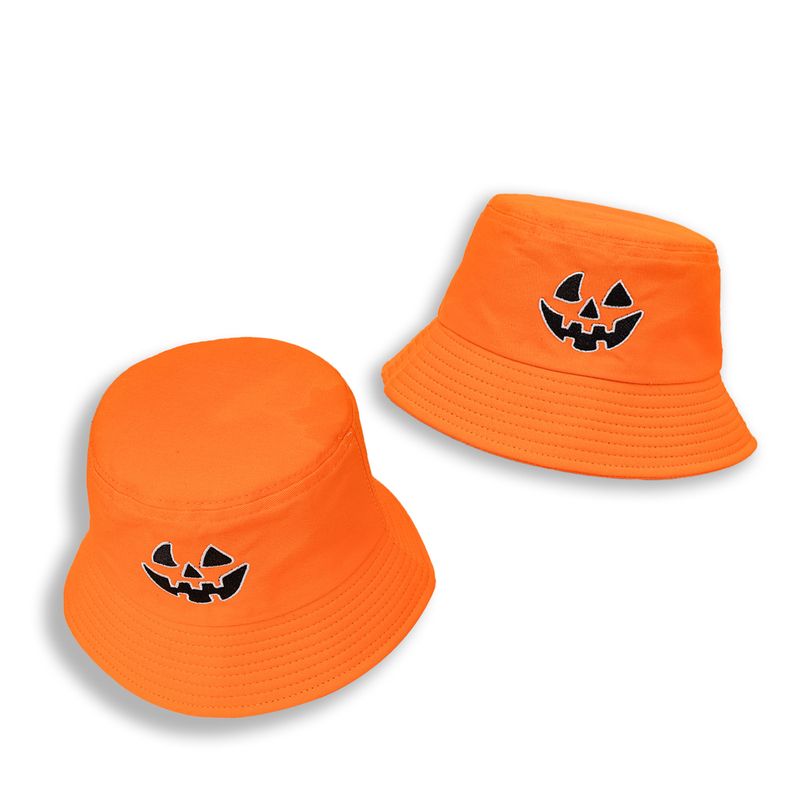 Hot Sale Pumpkin Color Grie Embroidery Bucket Hats Women Men Halloween Party Bob Hip Hop Fisherman Hat Simple Orange White Panama_autovado.com