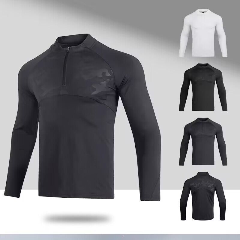 Men's Clothing Long-Sleeved T-Shirt Men's Sports Outdoor Tops Quick-Drying Breathable Running Fitness Training Suit Half-Zip Stand Collar_autovado.com
