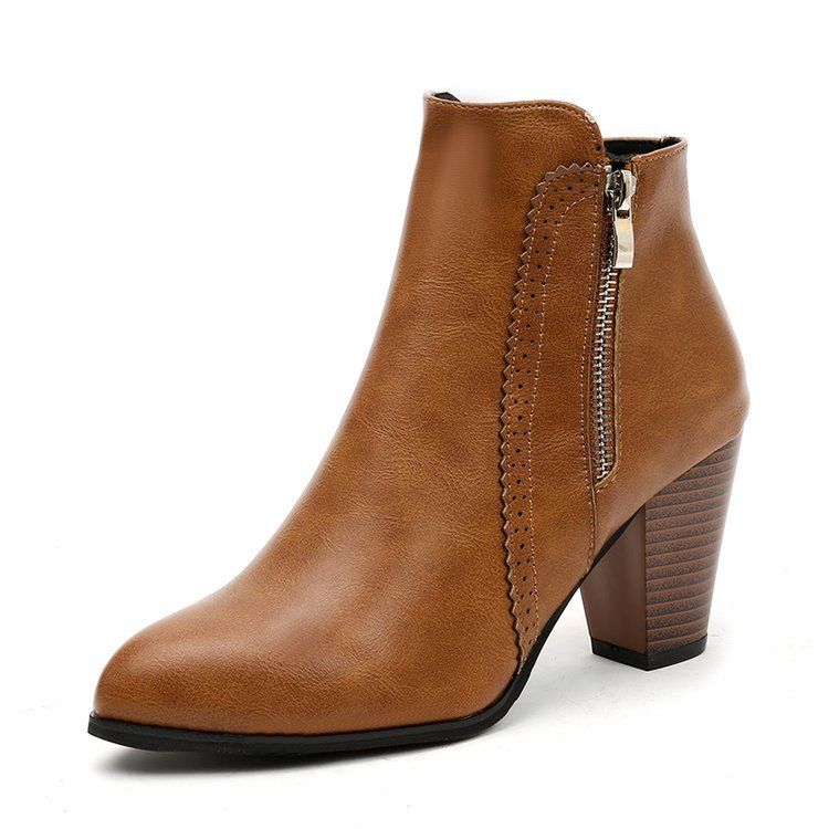 Vintage polished chunky heel high heel side zip Doc Martens plus size_autovado.com