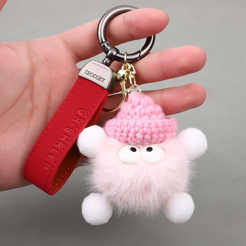 Small Leather Keychain Pendant Creative Personality Car Chain Key Ring Ring Men And Women Bag Hand Rope Pendant Coal Balls_autovado.com