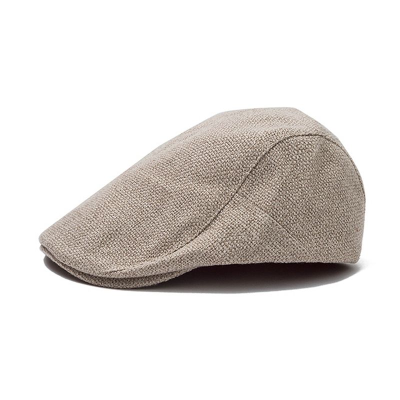 Hot Sale FLAT CAP Summer Mens Beret Linen Peaked Adjustable Newsboy Cap Breathable Vintage Solid Black Ivy Duckbill Hat_autovado.com