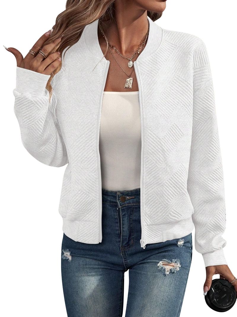 Women's Clothing new solid color zipper jacket baseball collar casual jacket_autovado.com