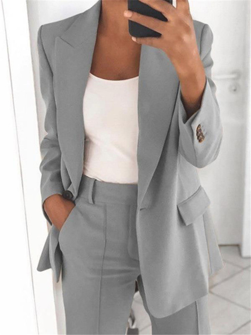 Women's Fashion Lapel Cardigan Temperament Suit Jacket Pants Suit_autovado.com