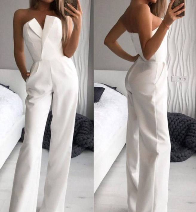 Women's spring and summer solid color splicing slim fit one-piece sleeveless long-sleeved one-shoulder jumpsuit_autovado.com