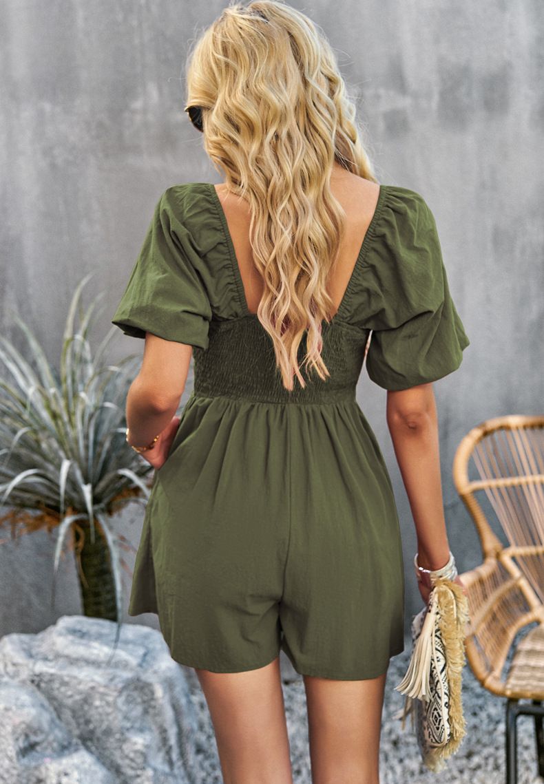 Women's Clothing Solid Color Jumpsuit Collar Jumpsuit Shorts_autovado.com