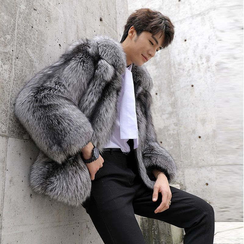 Men's clothing Autumn-winter fur men's coat Fashion casual silver fox fur coat thickened to keep warm_autovado.com