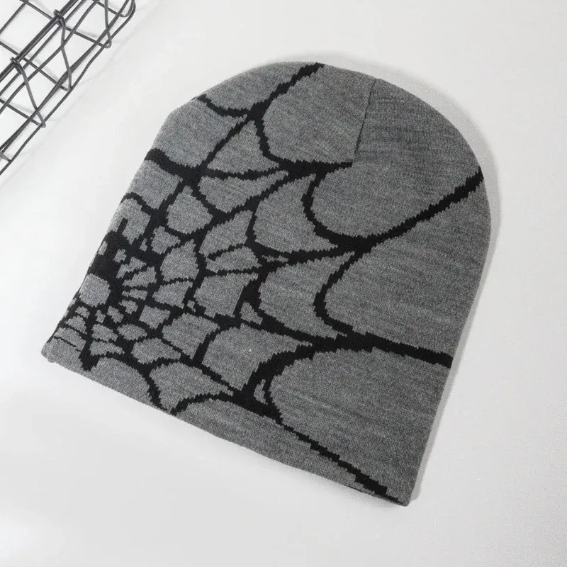Hot Sale Fashion Knitting Spider Web Design Hat for Men Women Pullover Pile Y2k Goth Warm Beanie Hats New Hip-hop Street Cap_autovado.com