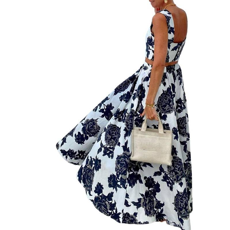 Women's Clothing Fashion Temperament Printed Midi-length Half-length Top and Skirt Two-piece Set_autovado.com