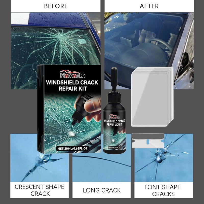 Homonth Automotive Glass Care Kit Automotive Windshield Cracks And Scratches Adhesive Repair Solution_autovado.com