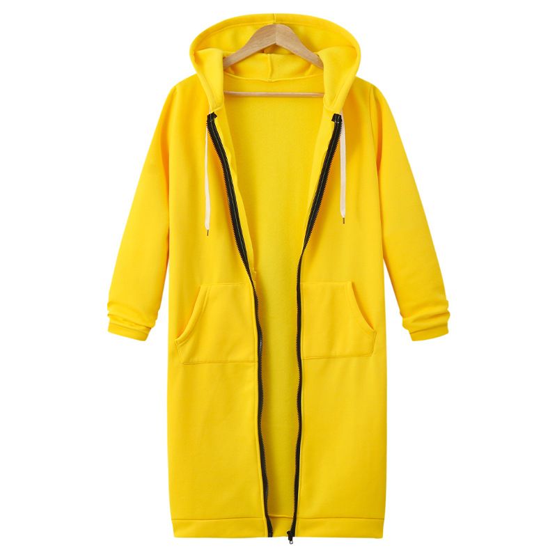 Women's Clothing Autumn and Winter Women's Clothing Hooded Long Sleeve Mid Length Sweater Fleece Long Coat_autovado.com