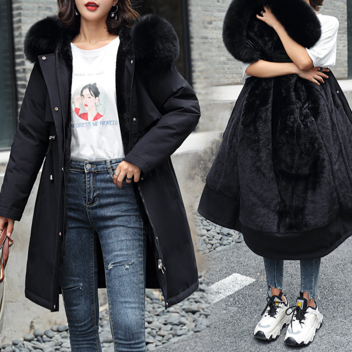Women's Clothing winter new cotton coat women medium and long large fur collar plus velvet lining parka coat trendy_autovado.com