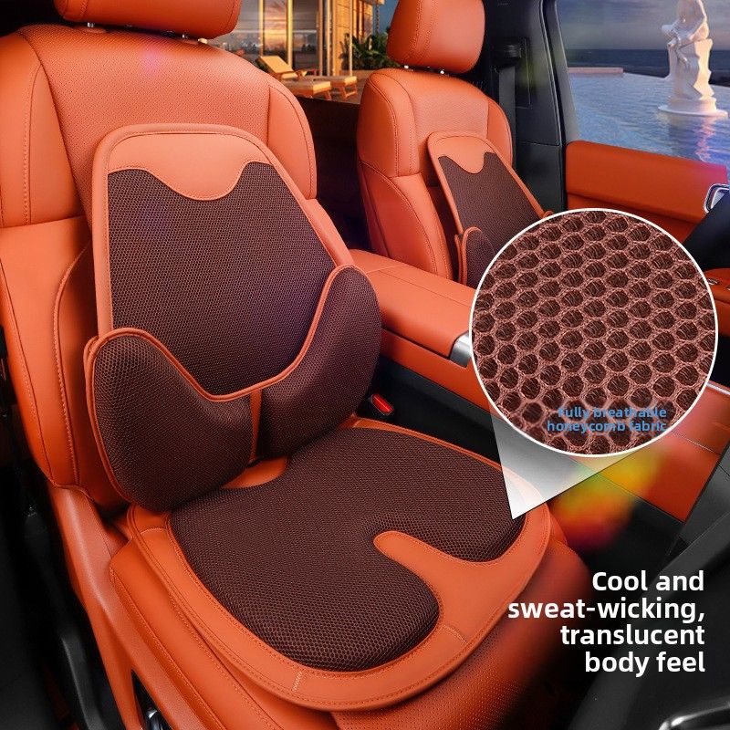 Comfortable Non-slip Universal Car Cover Ventilation Ice Silk Four Seasons Breathable Seat Cushion Waist Support_autovado.com