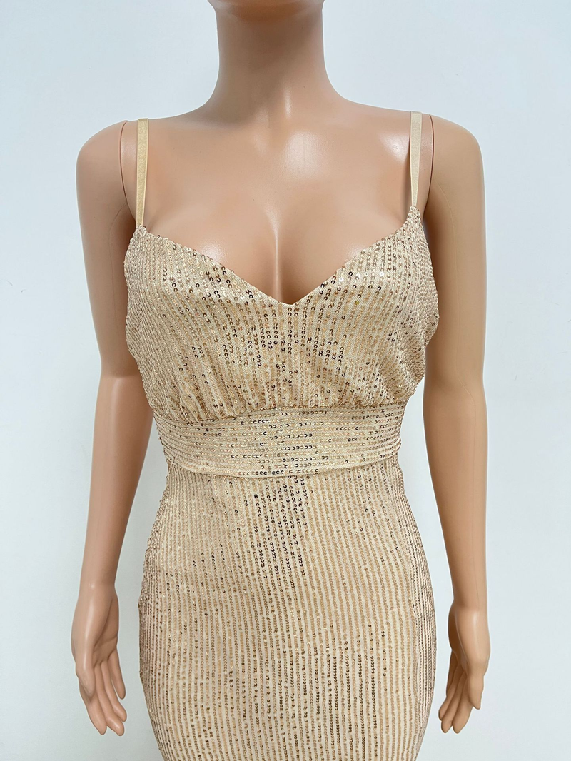 Women's summer slit backless hot girl dress sequined sleeveless suspender skirt women_autovado.com