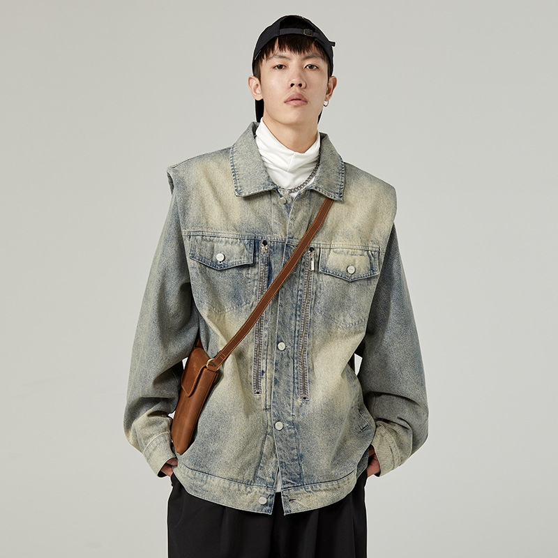 New American vintage washed loose and versatile denim jacket for men with a high-end feel, explosive street workwear jacket, retro jacket_autovado.com