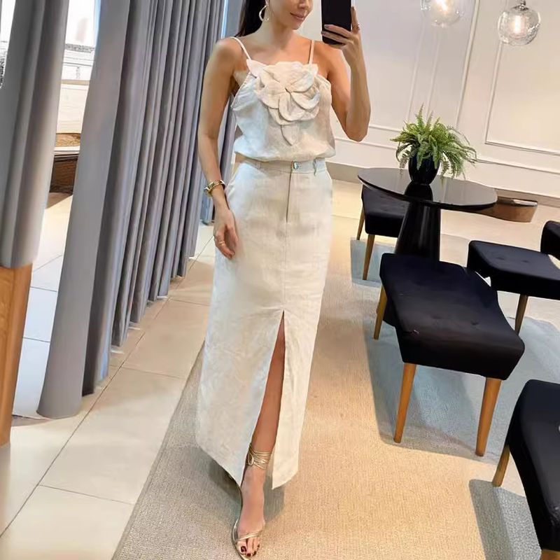 Holiday Daily Women's Streetwear Solid Color Linen Cotton Skirt Sets Skirt Sets_autovado.com