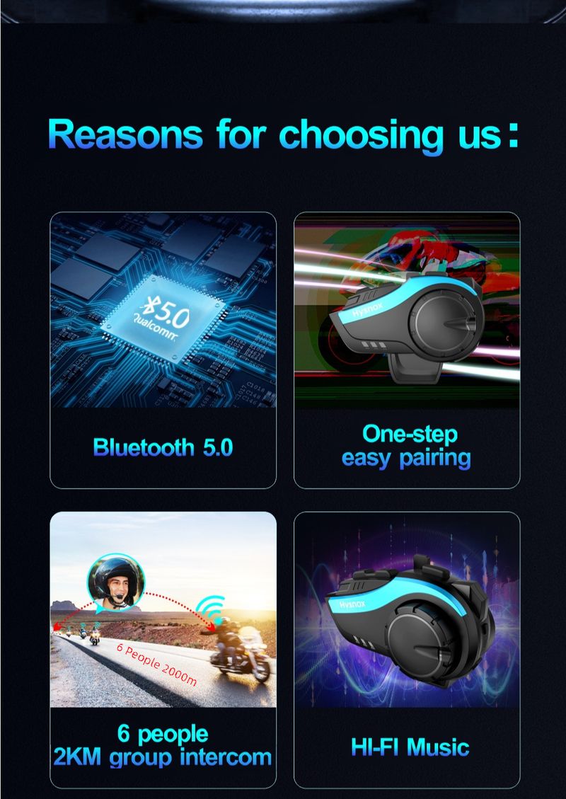 Classic cross-border HY02 helmet headset motorcycle helmet bluetooth headset helmet bluetooth headset 6 people 2K meters_autovado.com