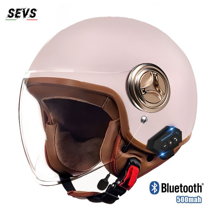 3/4 Motorcycle Helmet With Bluetooth & Cat-Ear Design – Lightweight ABS Shell, 3C Certified, Transparent Visor (Unisex Adult)_autovado.com