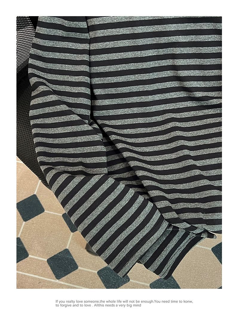 Women's Clothing shirt striped spring and autumn thin long sleeved T shirt women's medium long round neck loose large size women's clothing_autovado.com