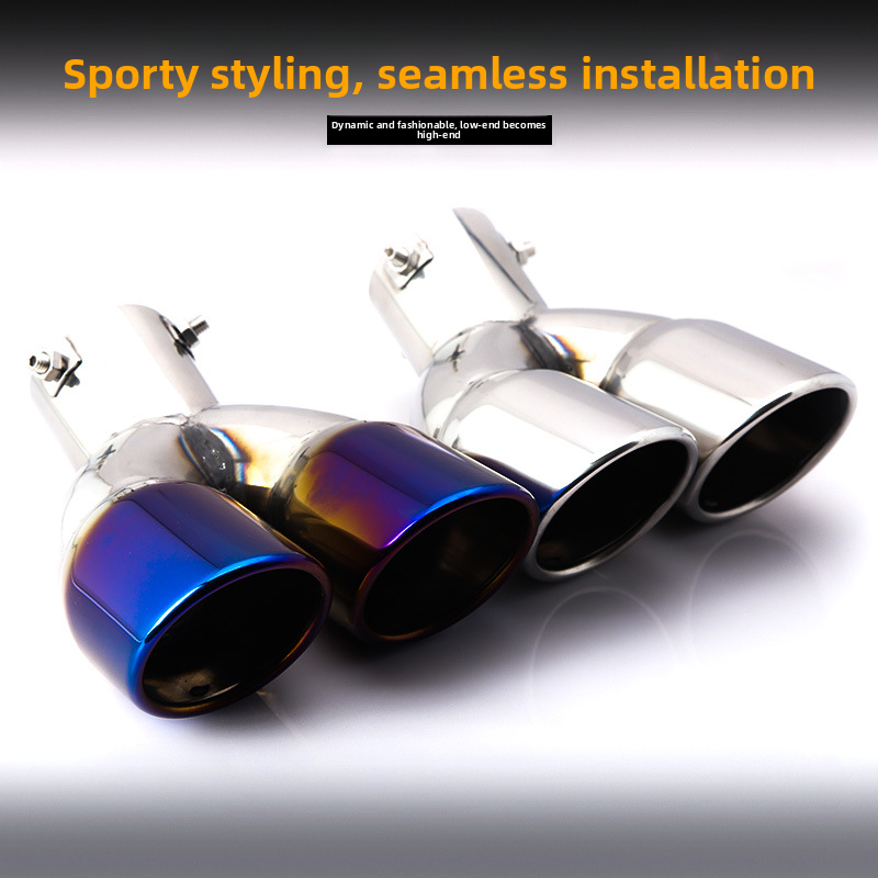 Cross-Border Hot-Selling Tail Thickened Stainless Steel Universal Model Blue Coated Slanted Double Row Car Exhaust Pipe_autovado.com