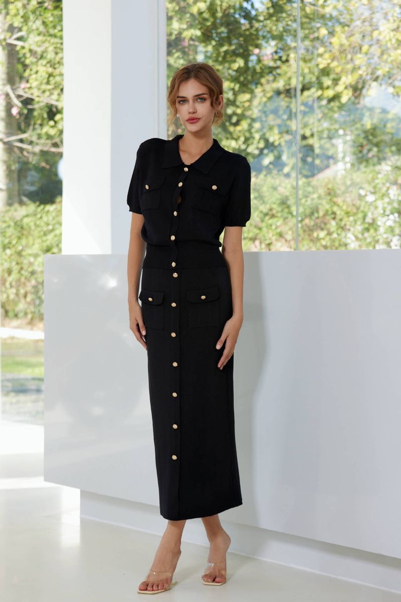 Women's Clothing high grade knitted suit spring and autumn new sweet and gentle short sleeved dress, two pieces_autovado.com