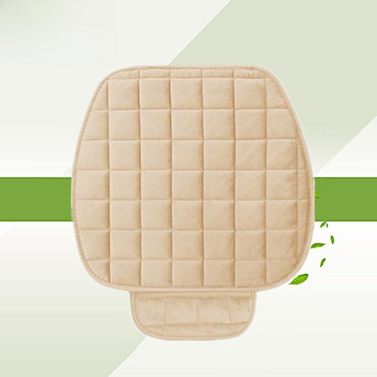 Winter car seat cushion no backrest square embroidered plush tie-free warm three-piece front and rear row single seat cushion_autovado.com