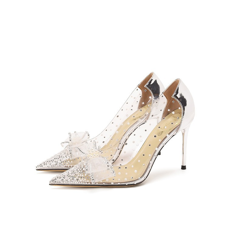 p7 with transparent bow 2023 summer women's shoes live broadcast on behalf of European and American slope heels stiletto_autovado.com