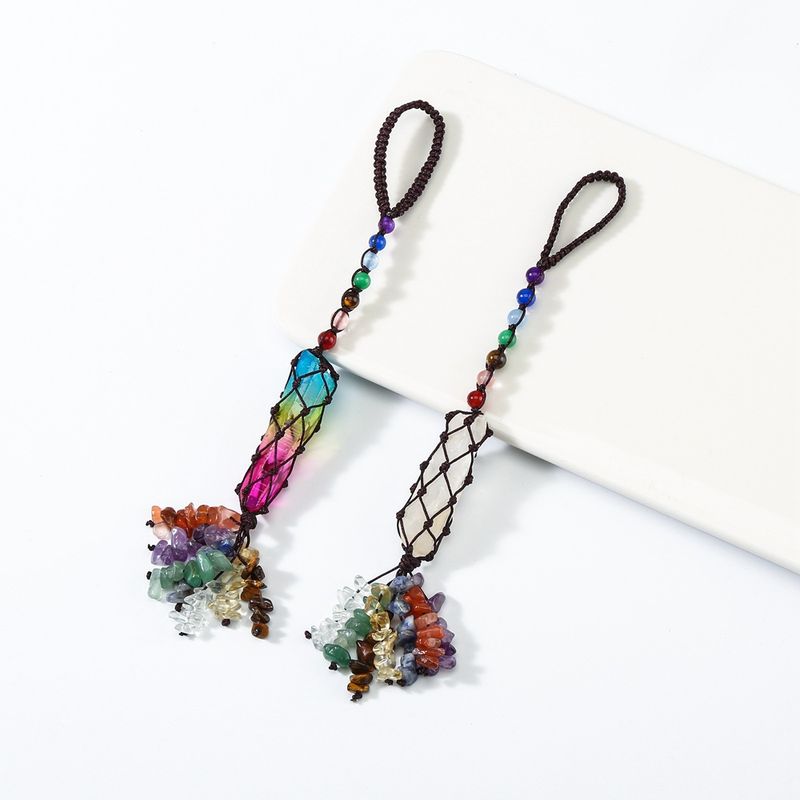 Natural Colorful Stone Car Hanging Crystal Gravel Tassel Dream Net Woven Pendant Car Indoor Yoga Ornaments_autovado.com
