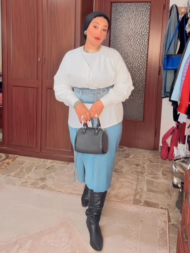 Women's Plus Size Suit Waist Shirt Denim Skirt Two Piece Suit Trendy_autovado.com