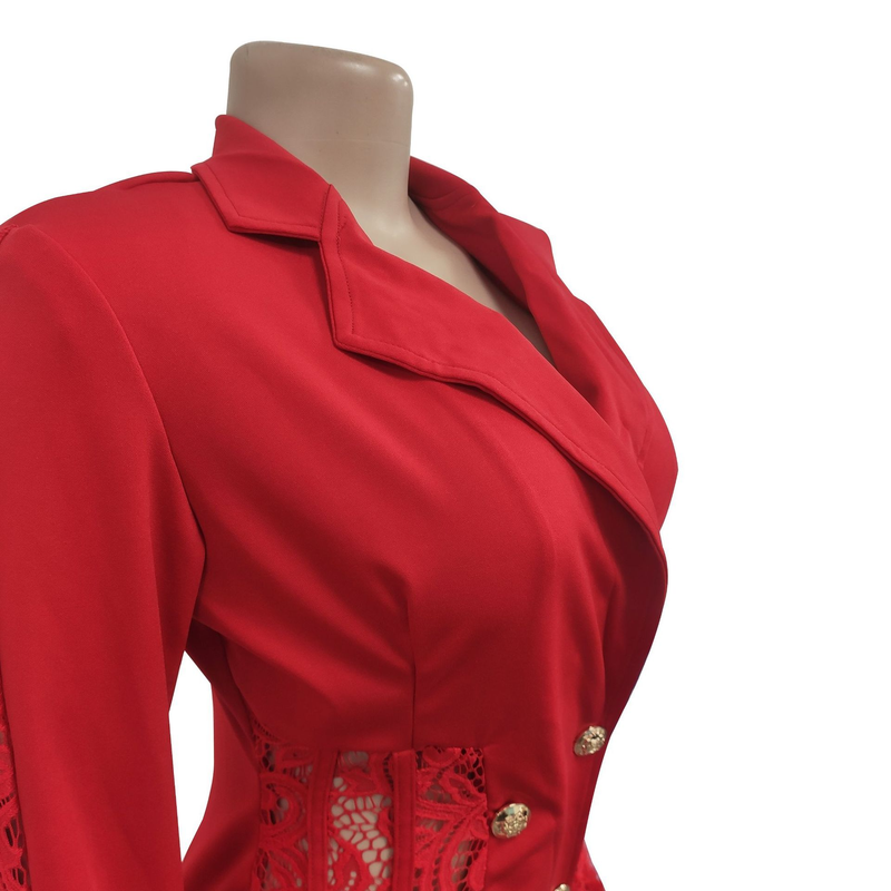 Women's fashion women's V-neck long-sleeved double-breasted tassel openwork dress_autovado.com